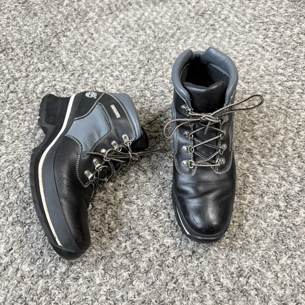 VTG Timberland Boots Womens 10 Black Gray Leather Lace Up Hiker Block Heel